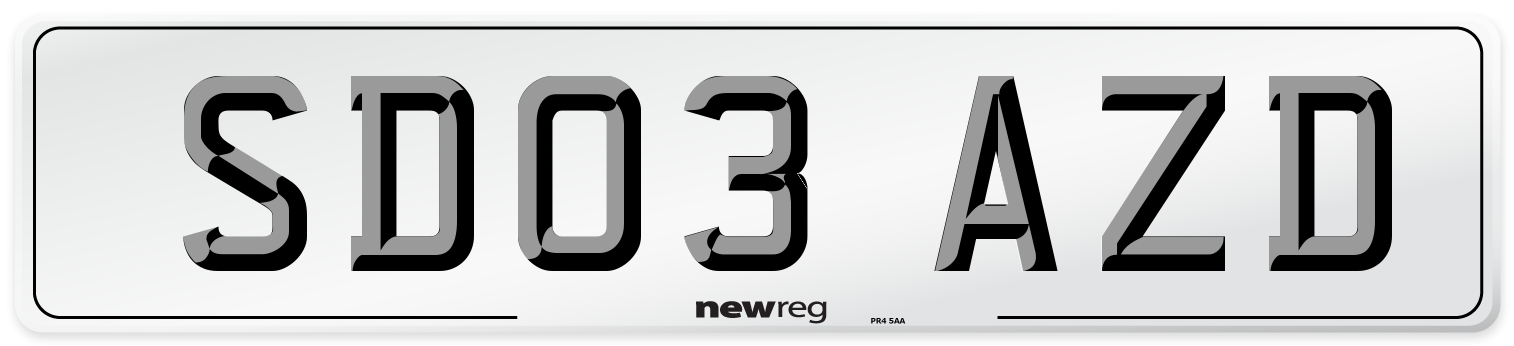 SD03 AZD Number Plate from New Reg